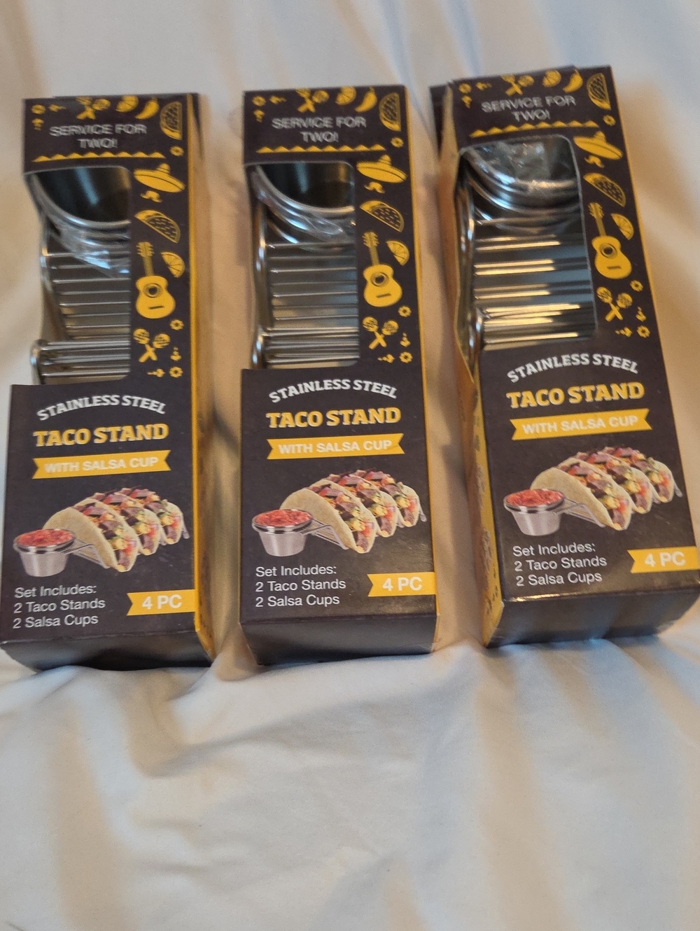 Stainless Steel Taco Stand with Salsa Cup - Black & Silver (Set of 2)In Each Box